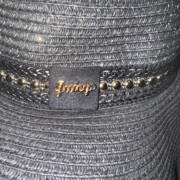 Juicy Couture Black Straw Floppy Hat studded decor with juicy logo in gold - Picture 4 of 7